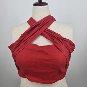 Gianni Bini Red Wrap Cross-Halter Crop Top XL NWT 6365